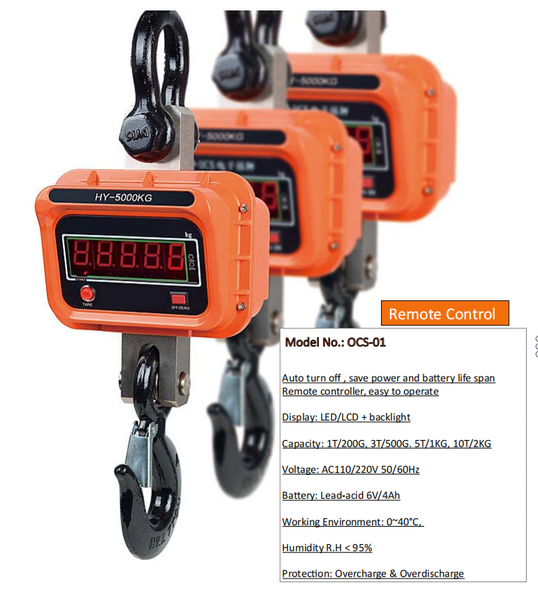 Crane scales that display measurements in kg ibs and freely adjustable units